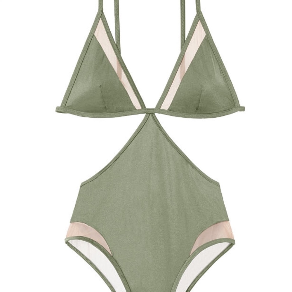 Green mesh one piece bathing suit